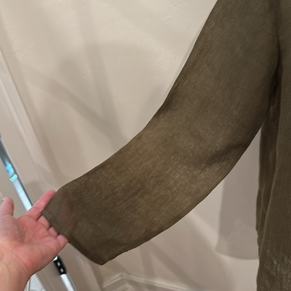 EILEEN FISHER LINEN LONG SLEEVE TUNIC SMALL OLIVE GREEN  KEY HILE
FRONT - Picture 3 of 8